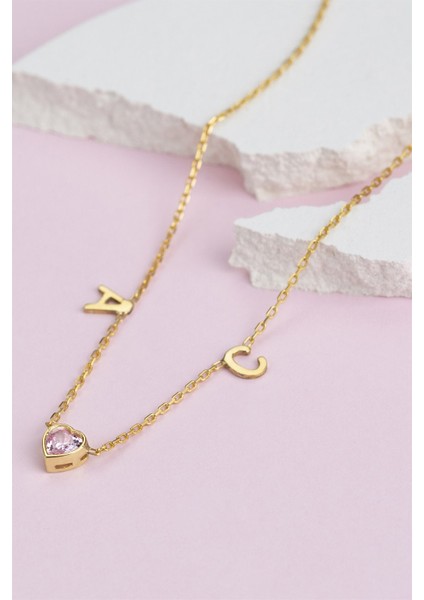 Gümüş Kalp Taşlı Harf Kolye