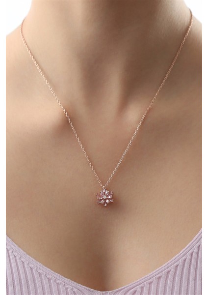 Gümüş Pembe Taşlı Lotus Çiçeği Kolye fiyatları