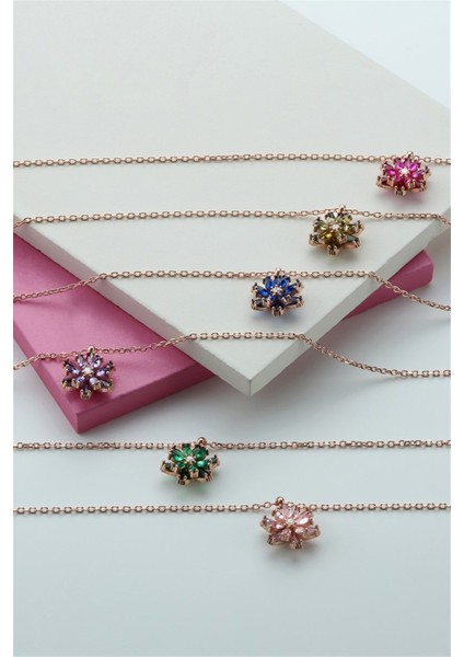 Gümüş Pembe Taşlı Lotus Çiçeği Kolye modelleri