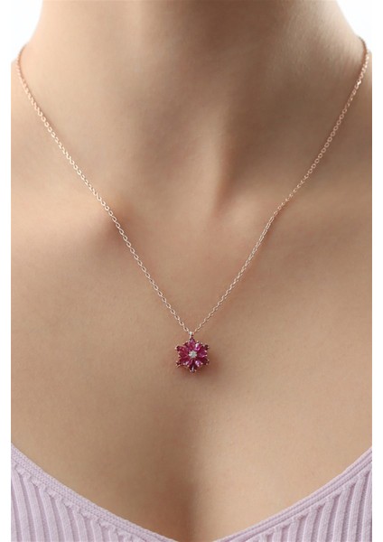 Gümüş Pembe Taşlı Lotus Çiçeği Kolye fiyatları