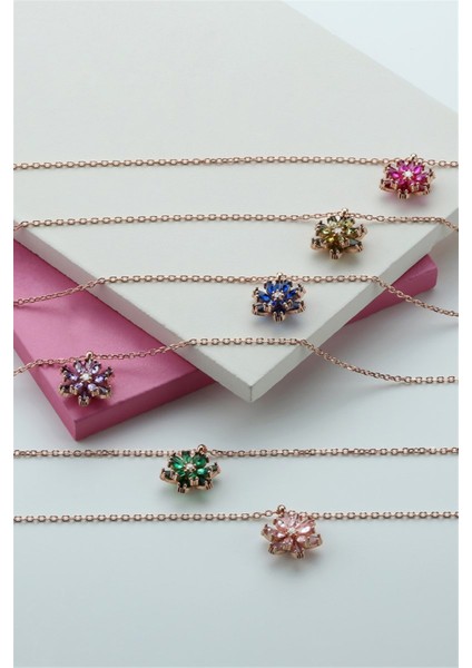 Gümüş Pembe Taşlı Lotus Çiçeği Kolye modelleri