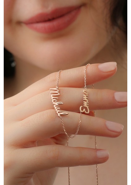 Gümüş Ikili Isim Kolye