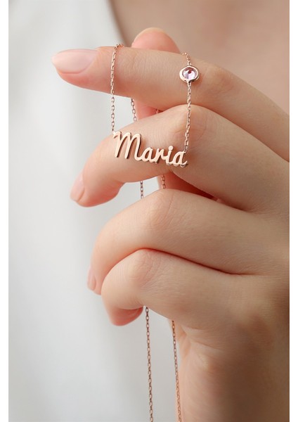 Gümüş Taşlı Isim Kolye