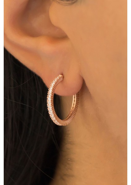 Gümüş Taşlı Büyük Boy Halka Küpe