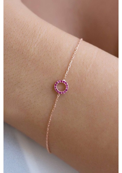 Gümüş Pembe Taşlı Bileklik