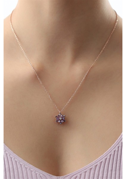 Gümüş Mor Taşlı Lotuş Çiçeği Kolye fiyatları