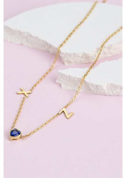 Gümüş Kalp Taşlı Harf Kolye