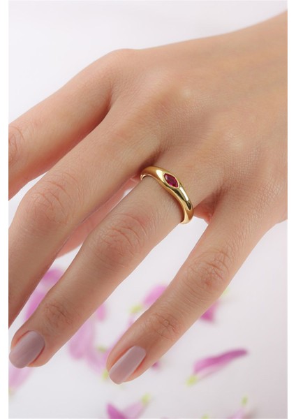 Gümüş Pembe Mekik Taşlı Tasarım Yüzük