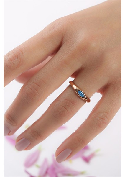 Gümüş Mavi Mekik Taşlı Tasarım Yüzük