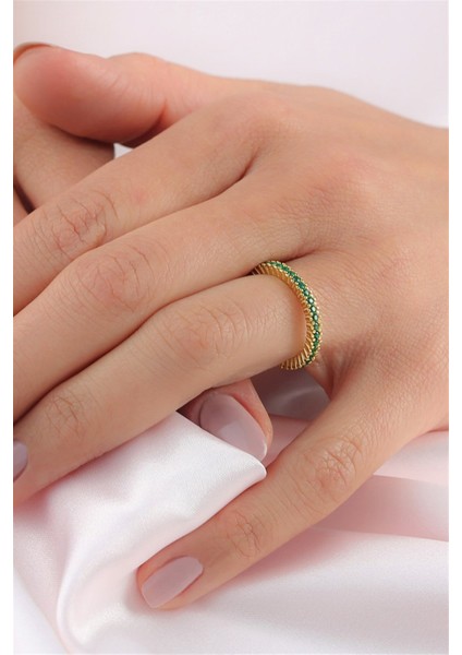 Gümüş Yeşil Taşlı Tamtur Yüzük