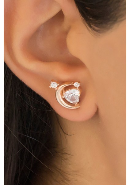 Gümüş Kalpli Ay Küpe