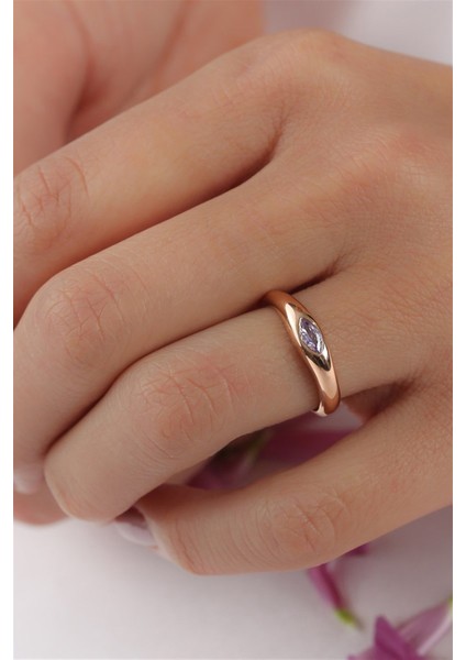 Gümüş Mor Mekik Taşlı Tasarım Yüzük