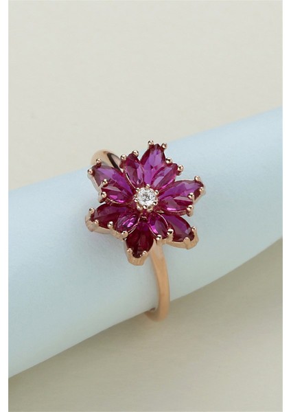 Gümüş Pembe Taşlı Lotus Çiçeği Yüzük fiyatları