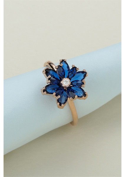 Gümüş Lacivert Taşlı Lotus Çiçeği Yüzük modelleri