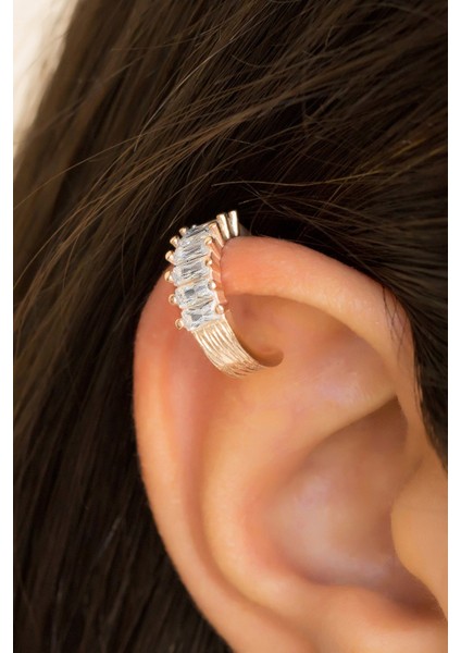 Gümüş Baget Taşlı Kıkırdak Küpe