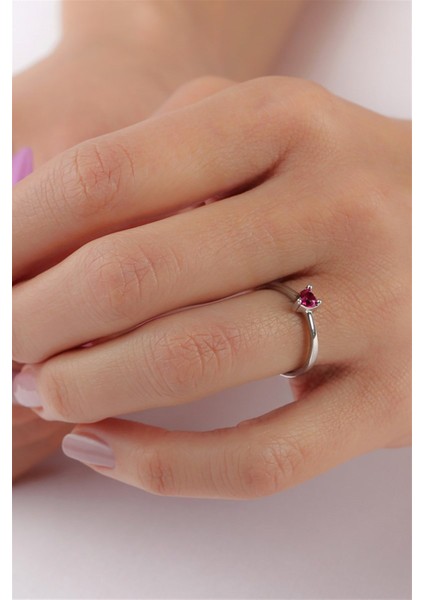 Gümüş Pembe Kalp Taşlı Yüzük