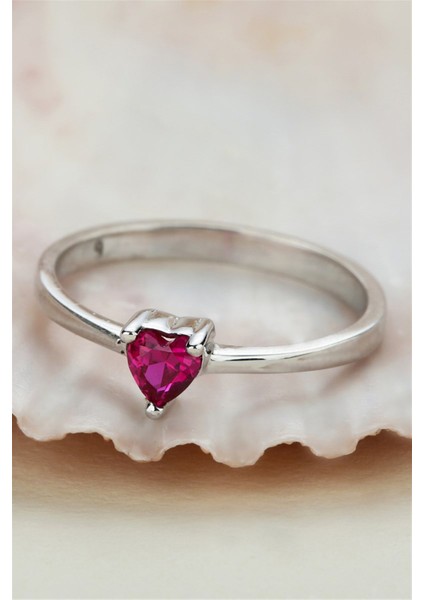Gümüş Pembe Kalp Taşlı Yüzük fiyatları