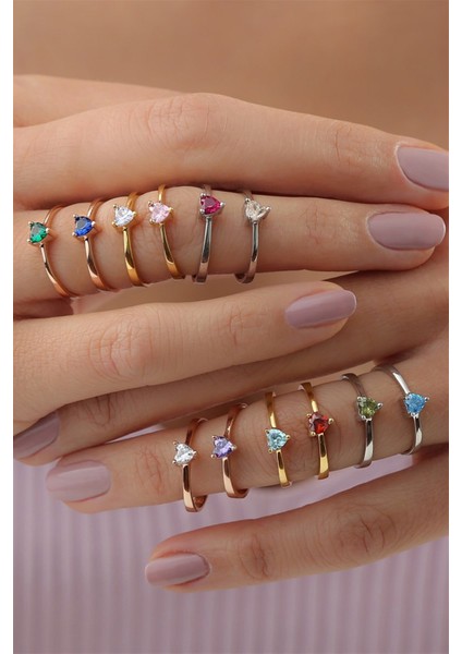 Gümüş Pembe Kalp Taşlı Yüzük indirimleri