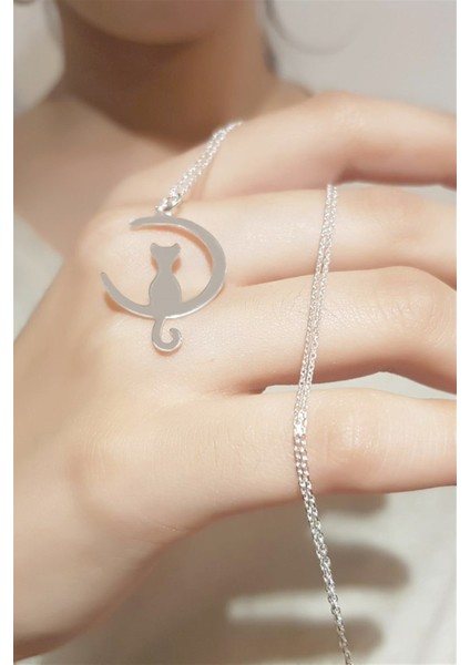 Gümüş Kedili Ay Kolye fiyatları