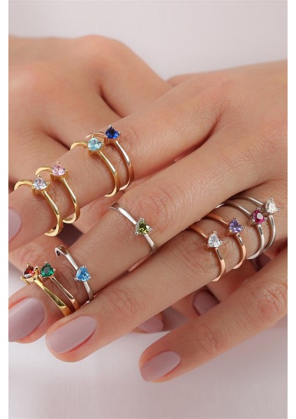 Gümüş Renkli Kalp Taşlı Yüzük fırsatları