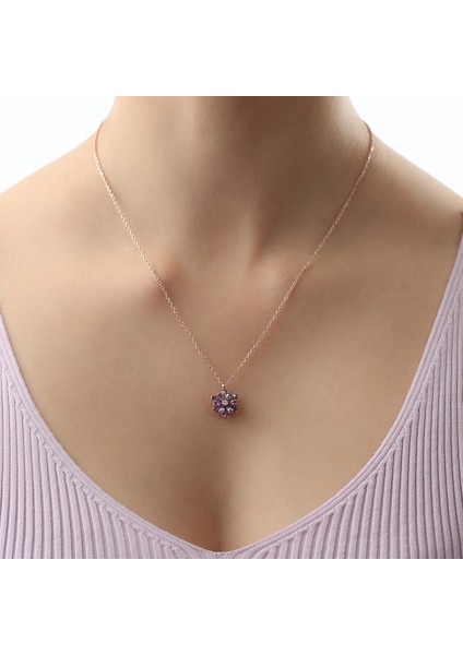 Gümüş Mor Taşlı Lotus Çiçeği Kolye Yüzük Mini Set fiyatları