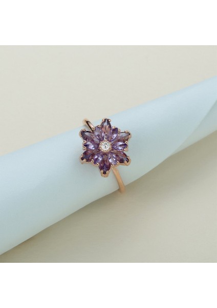 Gümüş Mor Taşlı Lotus Çiçeği Kolye Yüzük Mini Set indirimleri