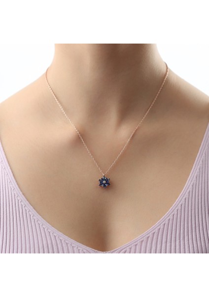 Gümüş Lacivert Taşlı Lotus Çiçeği Kolye Yüzük Mini Set fiyatları