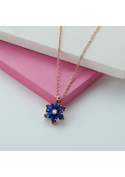 Gümüş Lacivert Taşlı Lotus Çiçeği Kolye Yüzük Mini Set modelleri