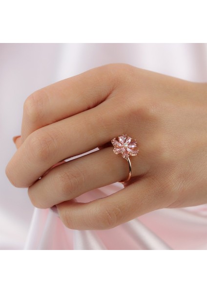 Gümüş Pembe Taşlı Lotus Çiçeği Kolye Yüzük Mini Set fırsatları