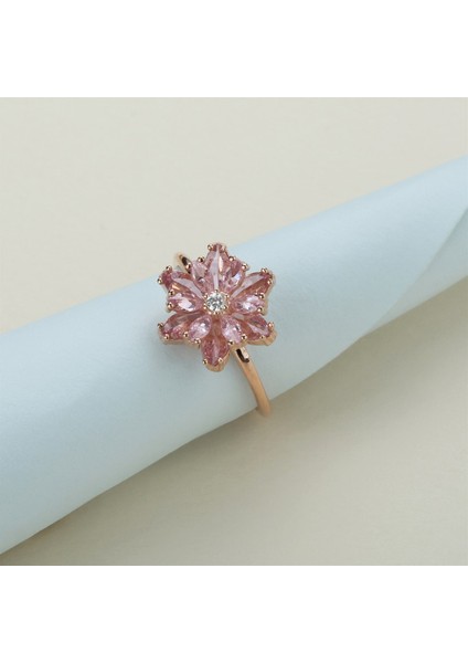 Gümüş Pembe Taşlı Lotus Çiçeği Kolye Yüzük Mini Set indirimleri