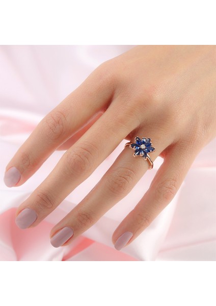 Gümüş Lacivert Taşlı Lotus Çiçeği Kolye Yüzük Mini Set fırsatları
