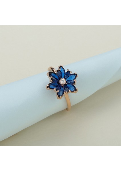 Gümüş Lacivert Taşlı Lotus Çiçeği Kolye Yüzük Mini Set indirimleri