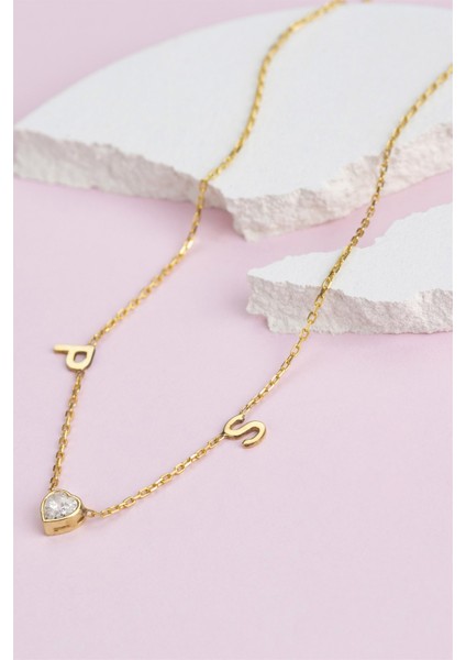 Gümüş Kalp Taşlı Harf Kolye