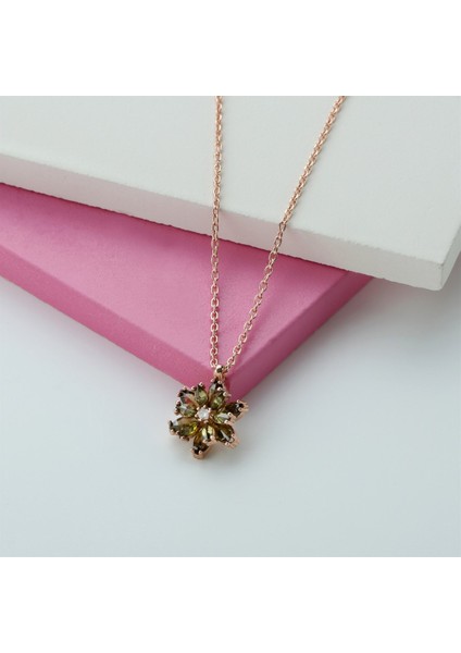 Gümüş Yeşil Taşlı Lotus Çiçeği Kolye Yüzük Mini Set modelleri