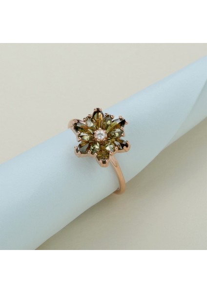 Gümüş Yeşil Taşlı Lotus Çiçeği Kolye Yüzük Mini Set indirimleri