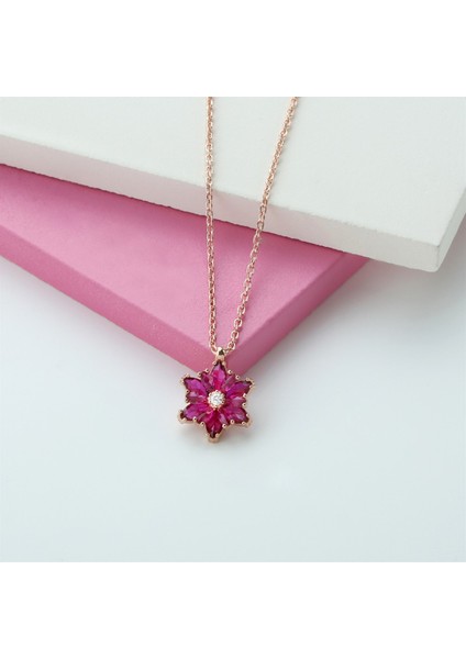 Gümüş Pembe Taşlı Lotus Çiçeği Kolye Yüzük Mini Set modelleri