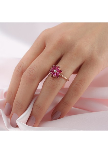 Gümüş Pembe Taşlı Lotus Çiçeği Kolye Yüzük Mini Set fırsatları