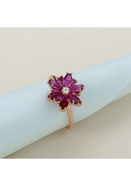 Gümüş Pembe Taşlı Lotus Çiçeği Kolye Yüzük Mini Set indirimleri