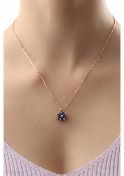 Gümüş Mavi Taşlı Lotus Çiçeği Kolye fiyatları