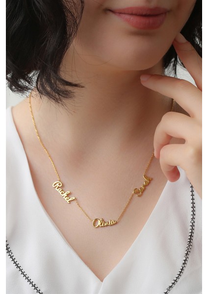 Gümüş Elyazılı Üç Isim Kolye modelleri