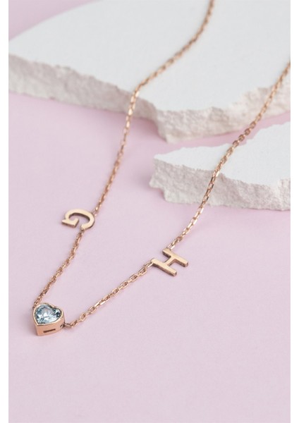 Gümüş Kalp Taşlı Harf Kolye