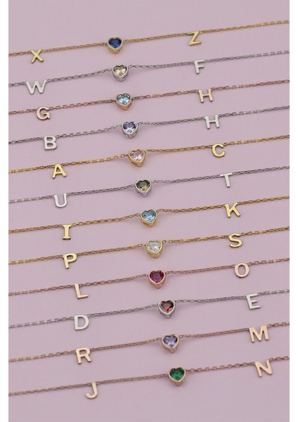 Gümüş Kalp Taşlı Harf Kolye modelleri