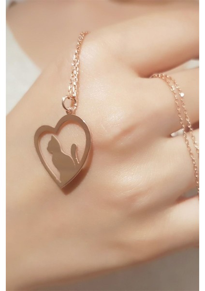 Gümüş Kalpli Kedi Kolye fiyatları