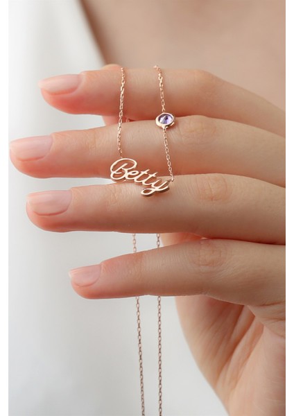 Gümüş Taşlı Isim Kolye