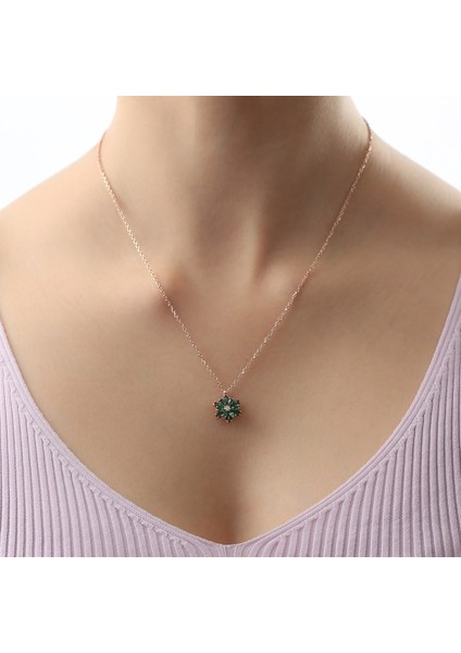 Gümüş Yeşil Taşlı Lotus Çiçeği Kolye Yüzük Mini Set fiyatları