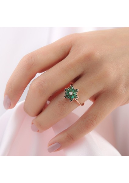 Gümüş Yeşil Taşlı Lotus Çiçeği Kolye Yüzük Mini Set fırsatları