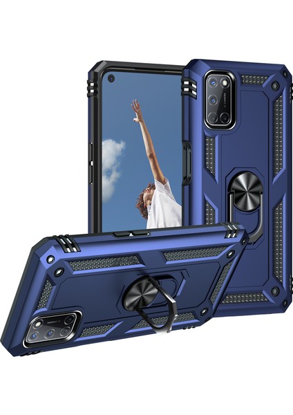 Oppo A52/A72/A92 4g Için Çift Katmanlı Ağır Askeri Sınıf Darbeye Halkalı Standlı Kılıf Mavi (Yurt Dışından)