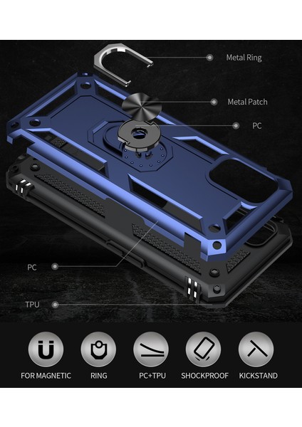 Oppo A52/A72/A92 4g Için Çift Katmanlı Ağır Askeri Sınıf Darbeye Halkalı Standlı Kılıf Mavi (Yurt Dışından) modelleri
