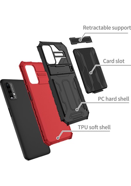 Xiaomi Redmi 9t / Redmi 9 Power Için Kart Yuvası Tutucu Standlı Hibrit Askeri Sınıf Koruma Kılıfı Kırmızı (Yurt Dışından) fiyatları
