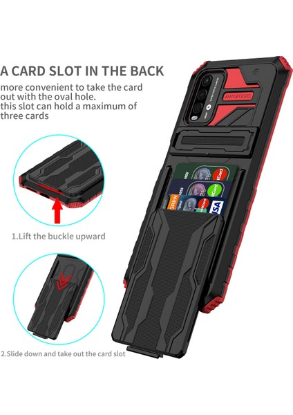 Xiaomi Redmi 9t / Redmi 9 Power Için Kart Yuvası Tutucu Standlı Hibrit Askeri Sınıf Koruma Kılıfı Kırmızı (Yurt Dışından) modelleri